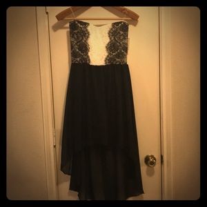 Black and white strapless dress